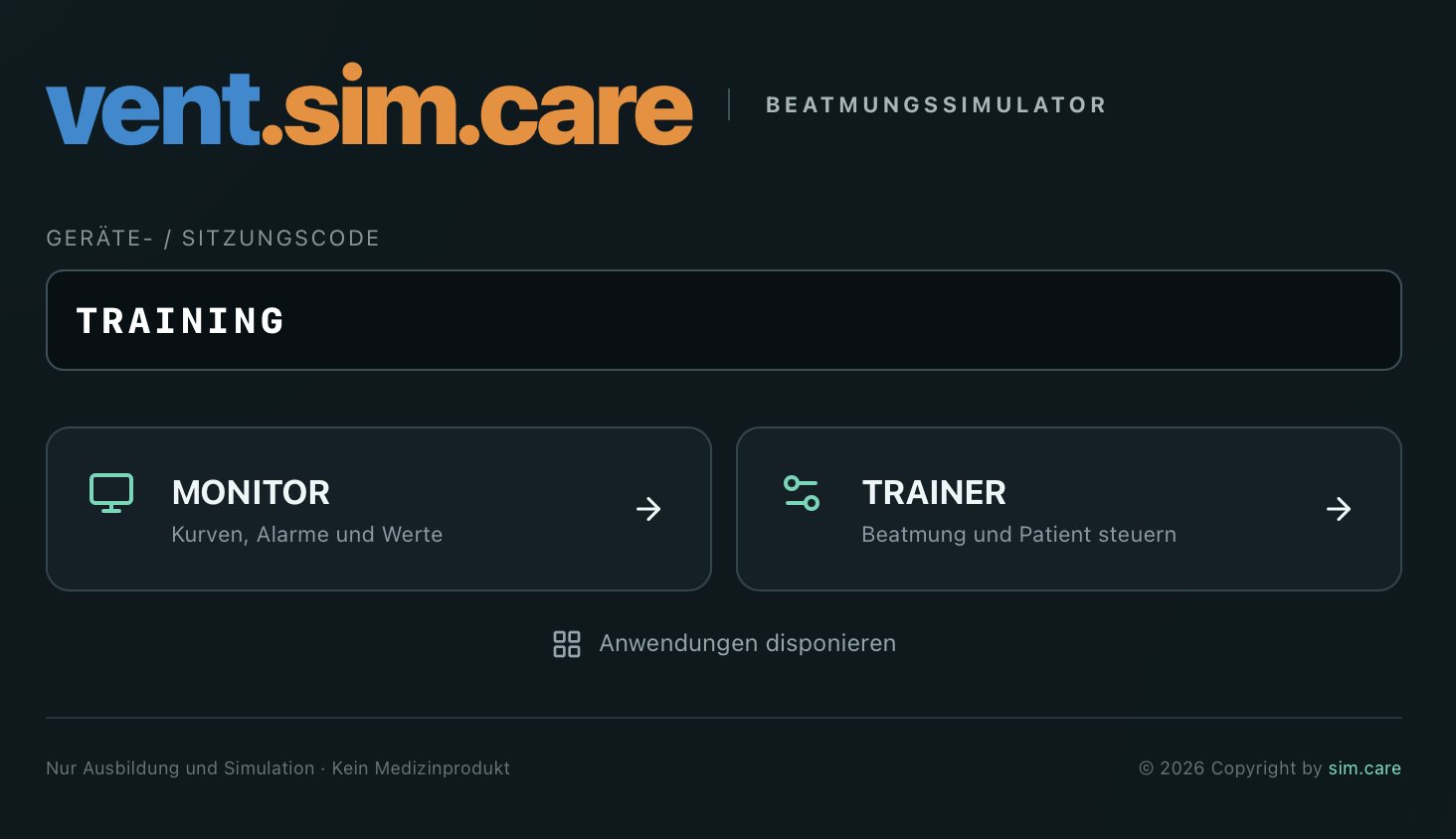 vent.sim.care Beatmungssoftware